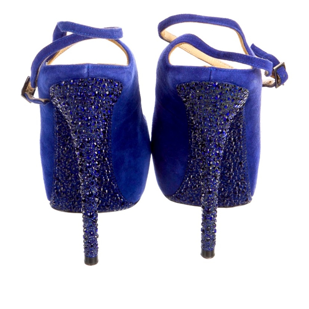 Jimmy Choo Tame Cobalt slingback leather suede 36 strass swarovski crystal pumps
